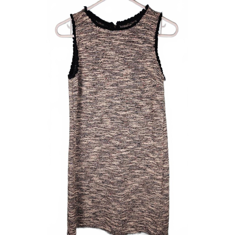 Loft Outlet Womens XS Multi Color Tweed Fringe Trim Sleeveless Shift Mini Dress‎
